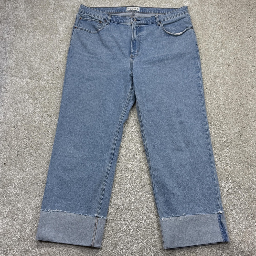 Abercrombie & Fitch 90s Relaxed Straight Jean Womens 34/18 Blue High Rise Cuffed